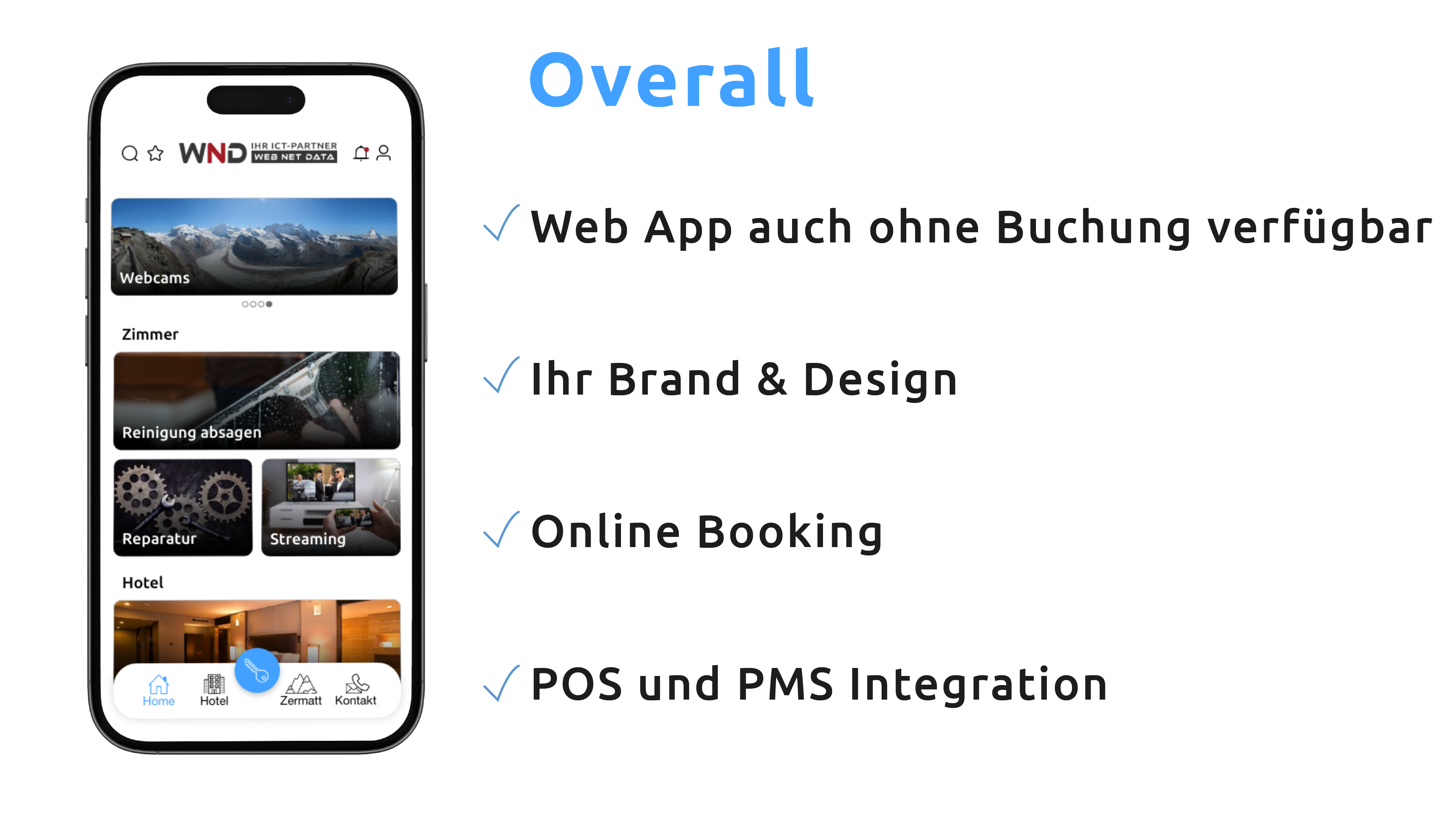 Web App auch ohne Buchung verfügbar, CMS zur Selbstverwaltung, Ihr Brand & Design, Online Booking, POS und PMS Integration